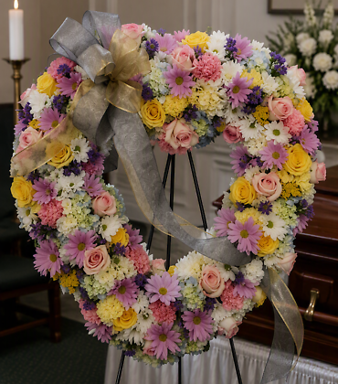 Peaceful Pastels Sympathy Floral Heart