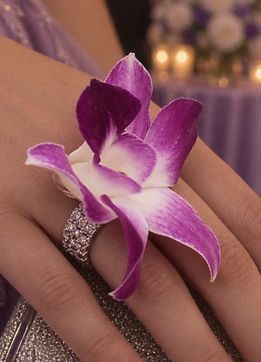 Rhinestone Orchid Floral Ring