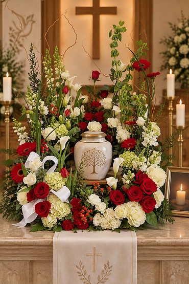 Memorial Urn in Red and White