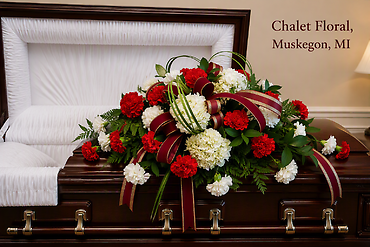 Red White And Burgundy Casket Spray