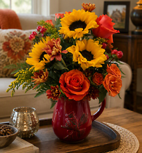 Autumn Cardinal Pitcher Bouquet