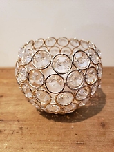 4&quot; X 5&quot; Round Gold &amp; Crystal Candle Holder