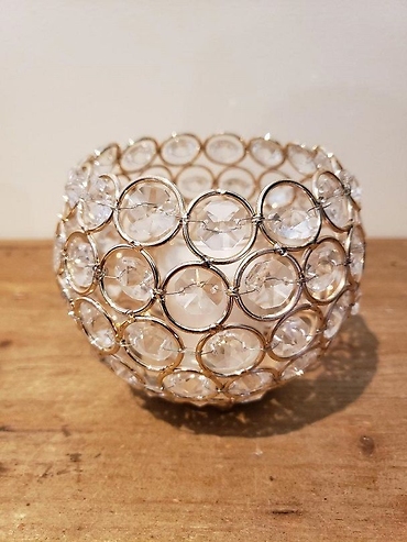 4&quot; X 5&quot; Round Gold &amp; Crystal Candle Holder