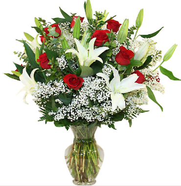 Red And White Supreme Vase Arrangement