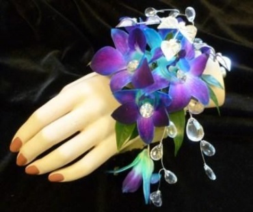Wrist Corsage With Orchids And Droplets