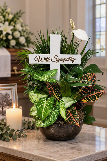Wood Cross In Ceramic Planter
