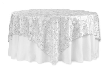 White Flower on Sequin Taffeta Table Overlay