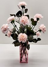 Dozen Pink Carnations In Pink Vase