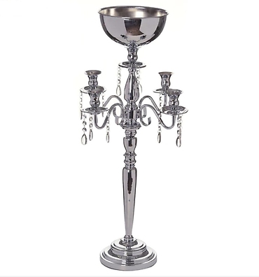 Silver Metal 4 Arm Candelabra 31\"