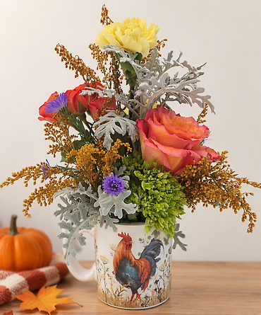 Autumn Rooster Mug Arrangement