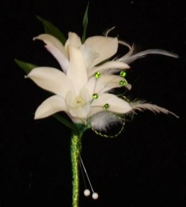 Orchid With Feathers Boutonniere