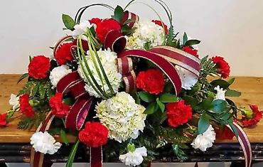 Red White And Burgundy Casket Spray