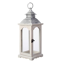Brushed White Wooden Lantern with Gray Iron Top
