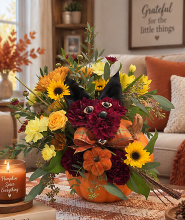 Cat In A Pumpkin Bouquet