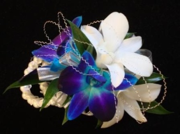 Blue &amp; White Orchid Wrist Corsage