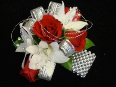 Red Roses &amp; Orchids Wrist Corsage